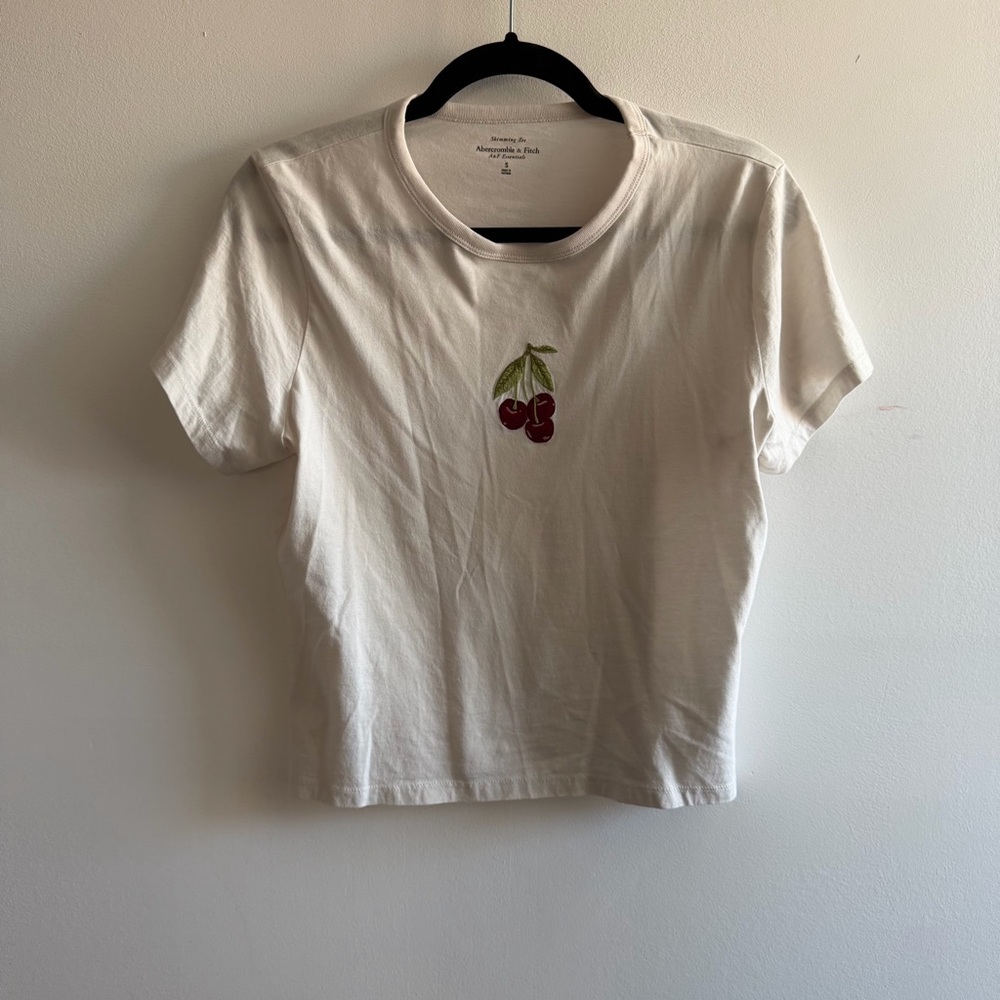 Abercrombie & Fitch White Tee with Cherry Embroidery